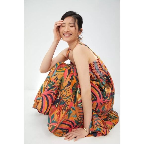 Farm‎ Rio x Anthropologie Orange Crochet Maxi Dress Size Small - Picture 6 of 13